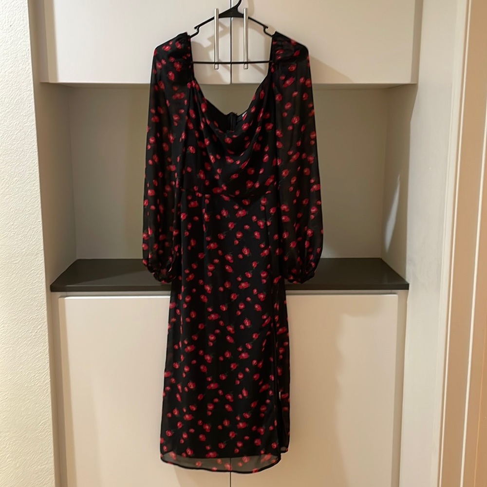 Misguided Rose Print Midi Dress